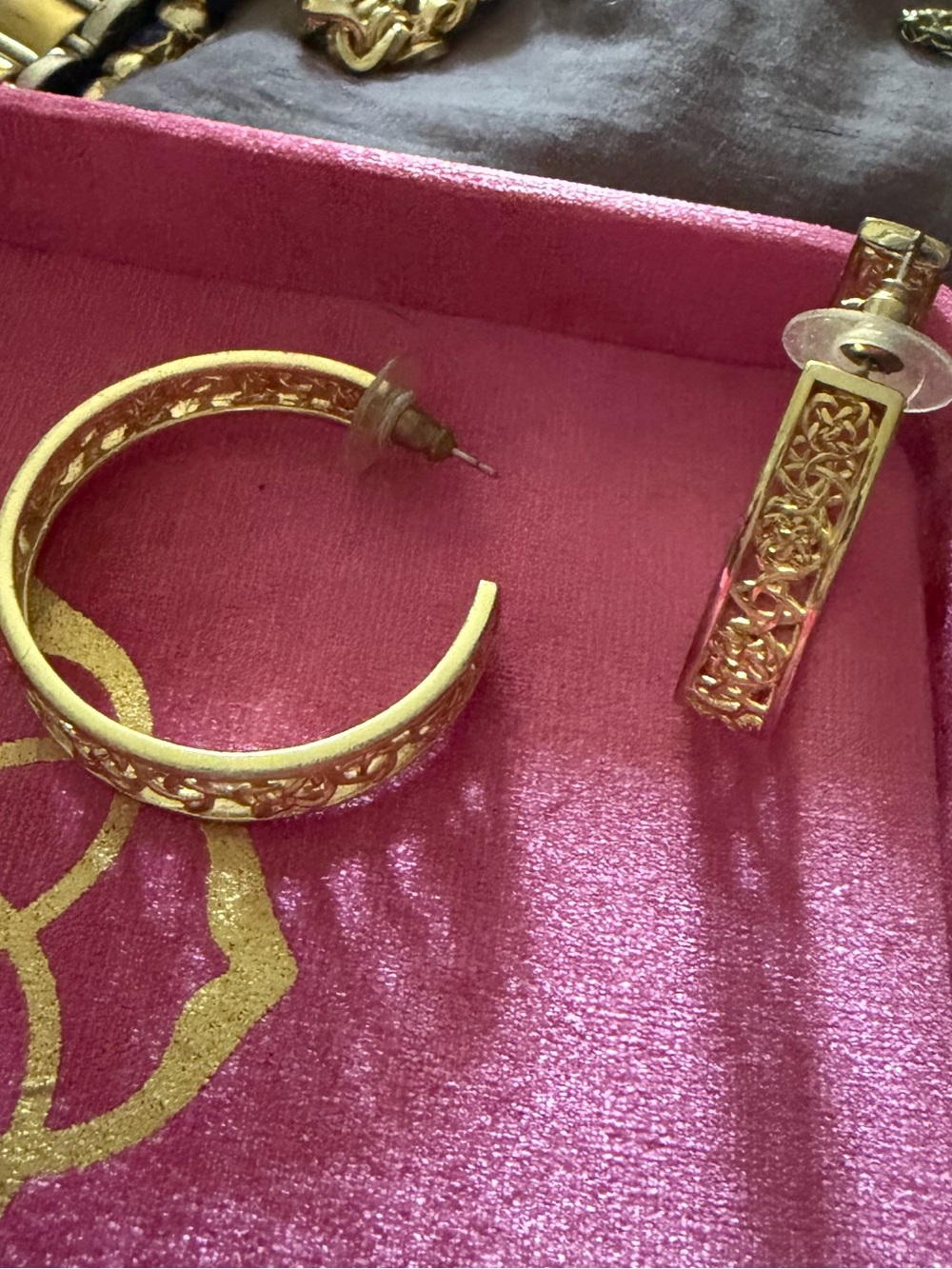 Kendra Scott Gold Filigree Hoop and Bar Drop Earrings